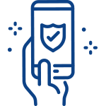 Icon of a hand holding a phone with a security badge on the phone.